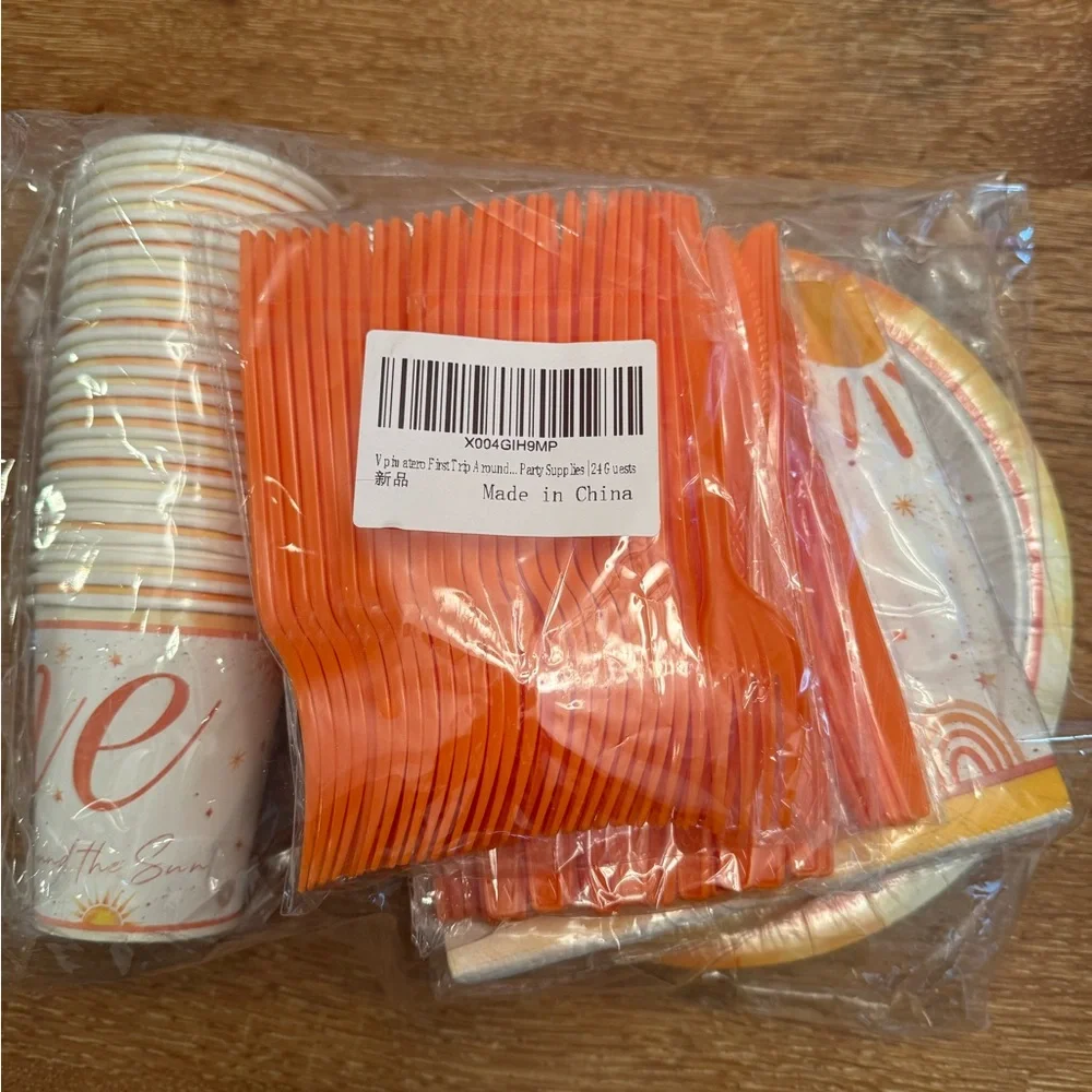 Sunshine Celebration Disposable Tableware Set - Orange and White
